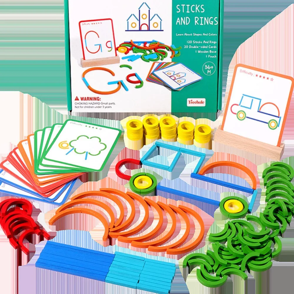 Kreative Holzstäbe und Ringe, Puzzle-Intelligenzspiel, Montessori-Lernspielzeug für die frühe Kindheit für Kinder im Alter von 3 Jahren