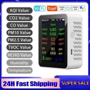 투야 대기질 계량기, 온도 및 습도 테스터, CO2 계량기 이산화탄소 감지기, 9 in 1, PM2.5 PM10 CO CO2 TVOC HCHO AQI