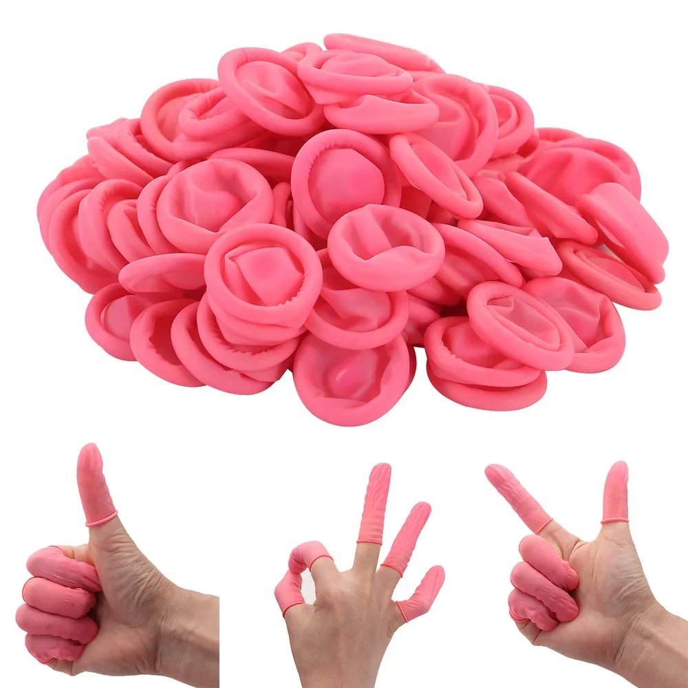 100Pcs Non-slip Disposable Finger Cover Rubber Gloves Anti-static Latex Finger Cot Fingertip Protector Finger Thumb Sleeve Glove