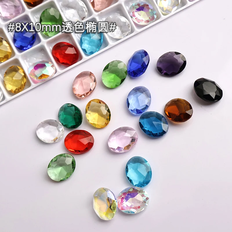 Transparent Aurora 17 Color Oval 8X10MM Crystal Glass Pointed Bottom Nail Art Rhinestone 3D DIY Manicure Decoration Stone