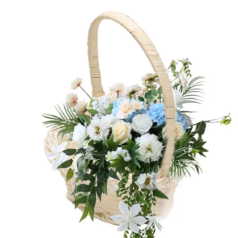 Rattan Basket With Handle Handheld Woven Basket Woven Mini Hand-Carried Basket Rattan Woven Small Flower Basket For Wedding