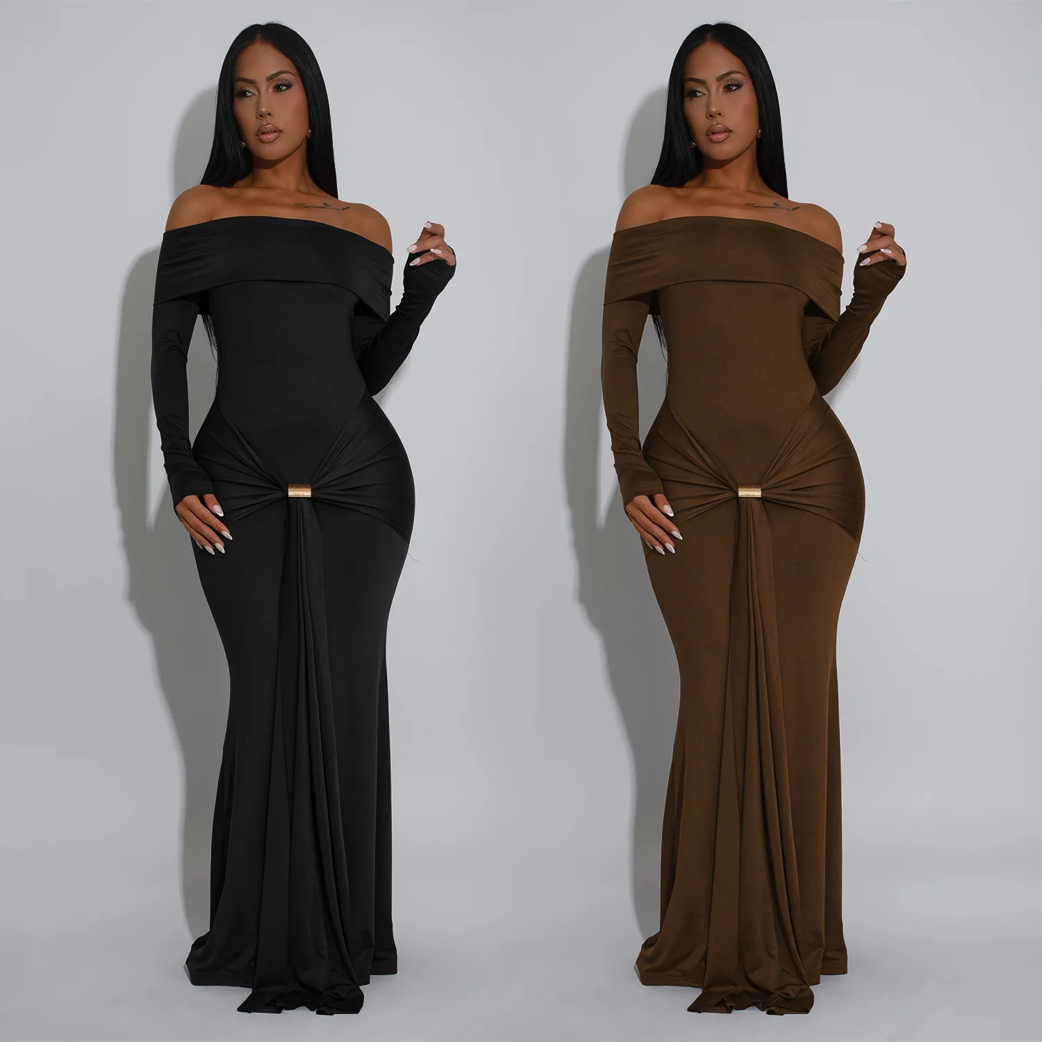 

customized women's adult fashion dance clothing elegant style daily wear sexy one shoulder slim fit bag arm banquet party dress