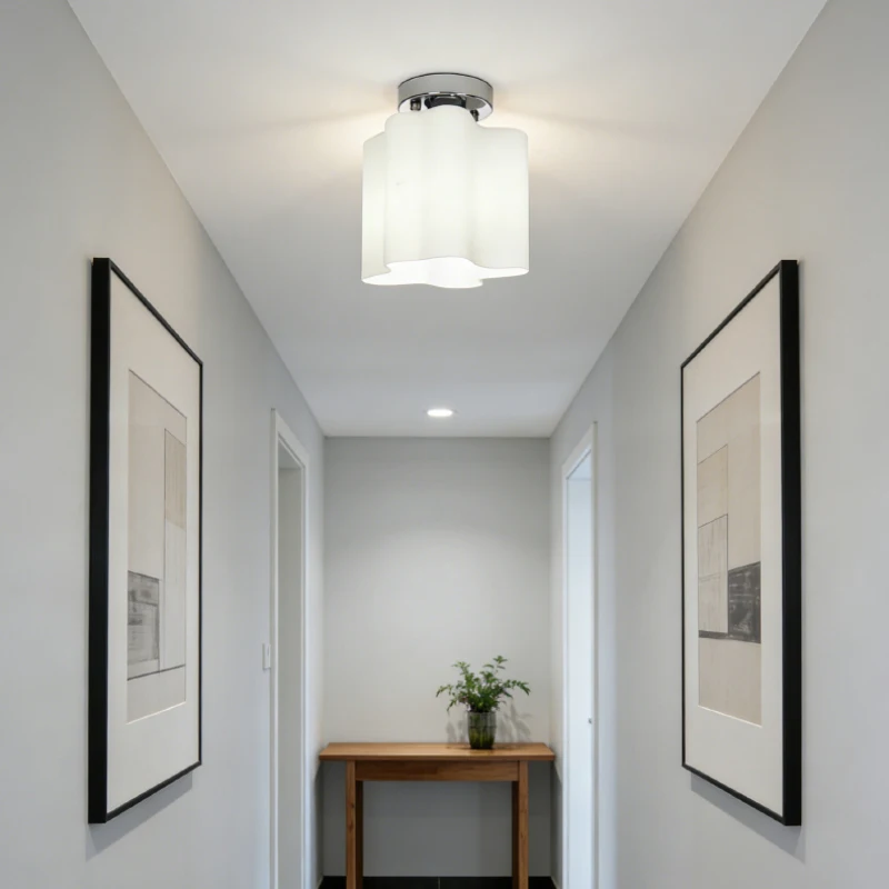 White Glass Ceiling Light E27 Bulb