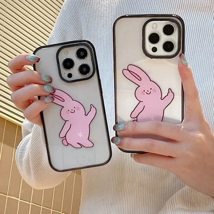 

2.0 Version Acrylic Upgrade Border Pink Rabbit Phone Case Cover for IPhone 11 12 13 14 15 16 Pro Max Case