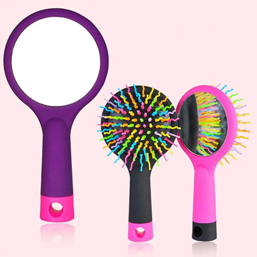 Rainbow Comb Volume Brush Candy Tone Magic Hairbrush with Mirror for Hair Beauty