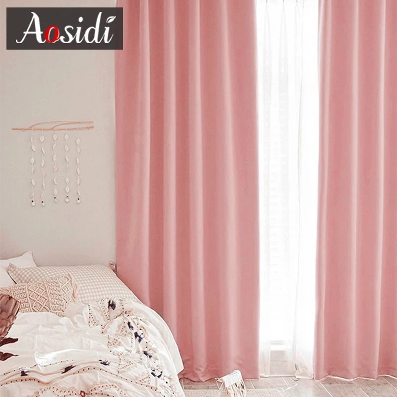 Solid Blackout Curtains For Bedroom Pink Baby Kids Curtains For Living Room Window Curtains Fabric Blind Girls Nursery Drapes