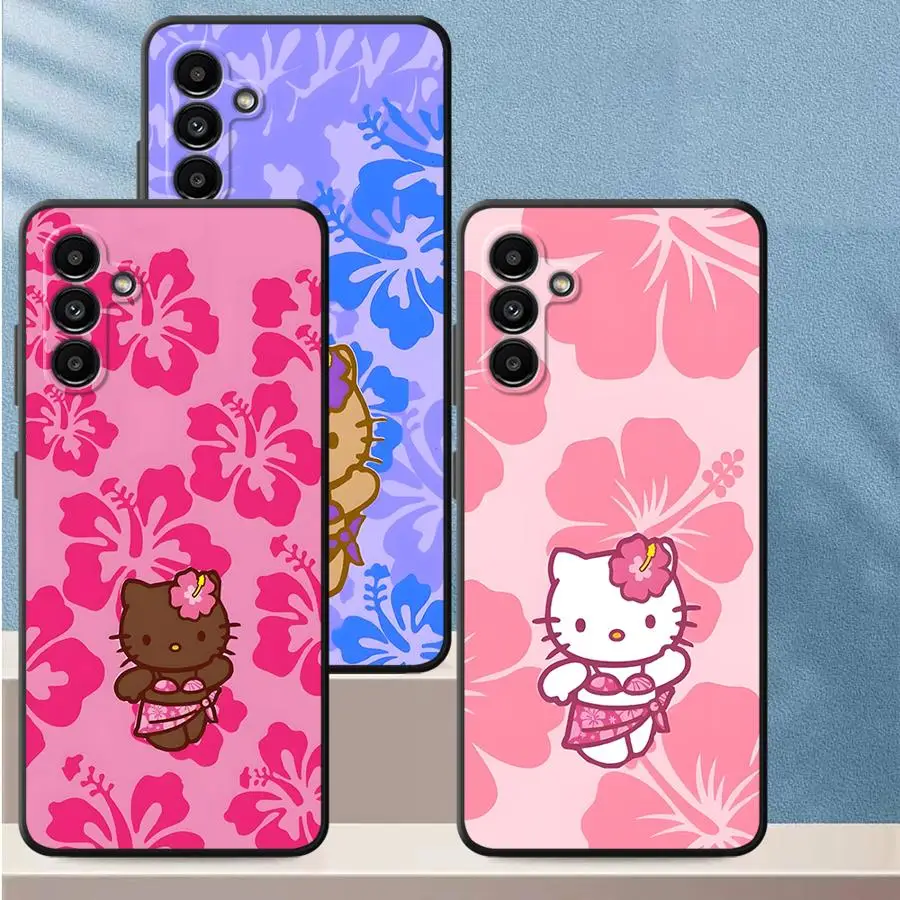 Чехол Sanrio Hello Kitty Resort для Samsung Galaxy A04 A10 A12 A20 A13 A40 A16 A06 A03 A50 A05 A30 A15 A70 Черный мягкий чехол для телефона