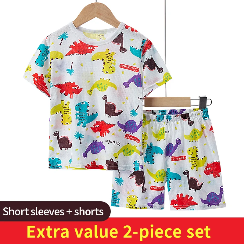 2 Pack CHILDREN'S Cotton Printed Short-sleeved Shorts Boy Summer Comfortable Leisure Dinosaur Lion Suit.