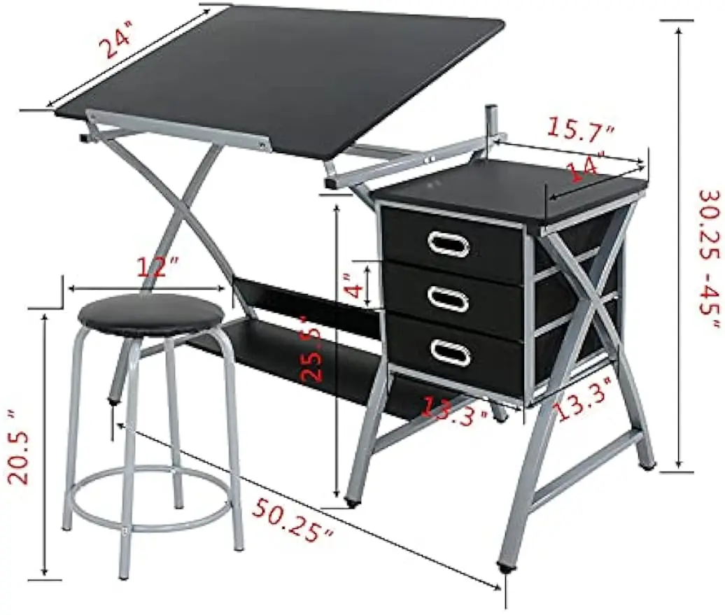 Mesa de Elaboração ZENY e tamborete, mesa de rascunho inclinada, mesa de desenho do artista, mesa para elaboração, pintura e leitura