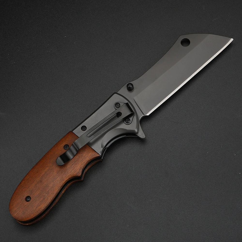 Wooden handle folding knife multi-functional camping EDC tool outdoor high hardness hunting knife