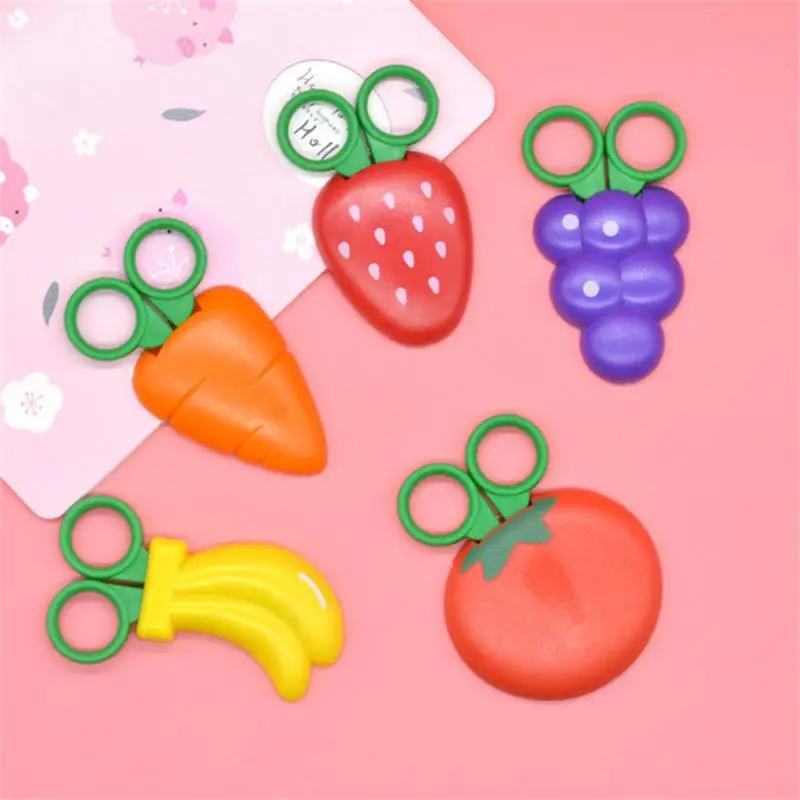 5PCS Mini Children Fruit Scissor With Magnetic Sticker Fridge Magnet Carrot Strawberry Grape Banana Cute Small Safe Scissor