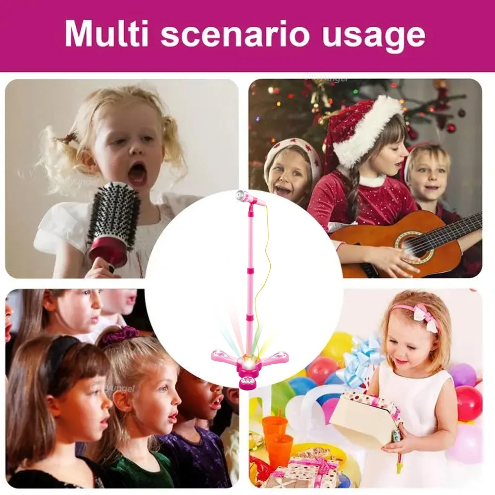 Kids Microphone with Stand Height Adjustable Sing Machine Karaoke Mic for Children Music Instrument Educational Toy for Girl Boy