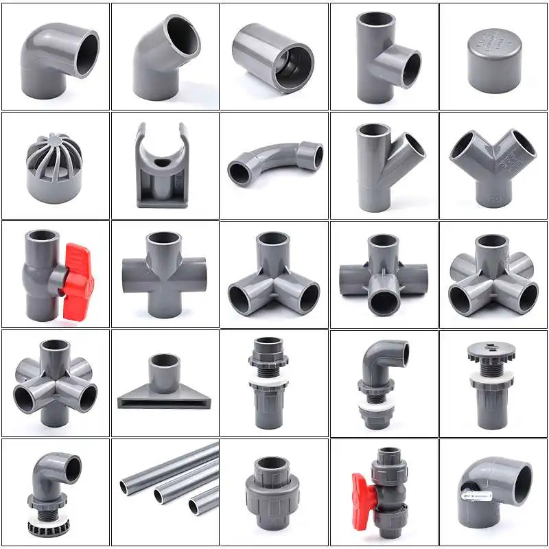 20~50mm Grey PVC Pipe Connectors Straight Elbow Tee Aquarium Water Supply 4 5 6 Ways Fittings Garden Irrigation DIY Accessories