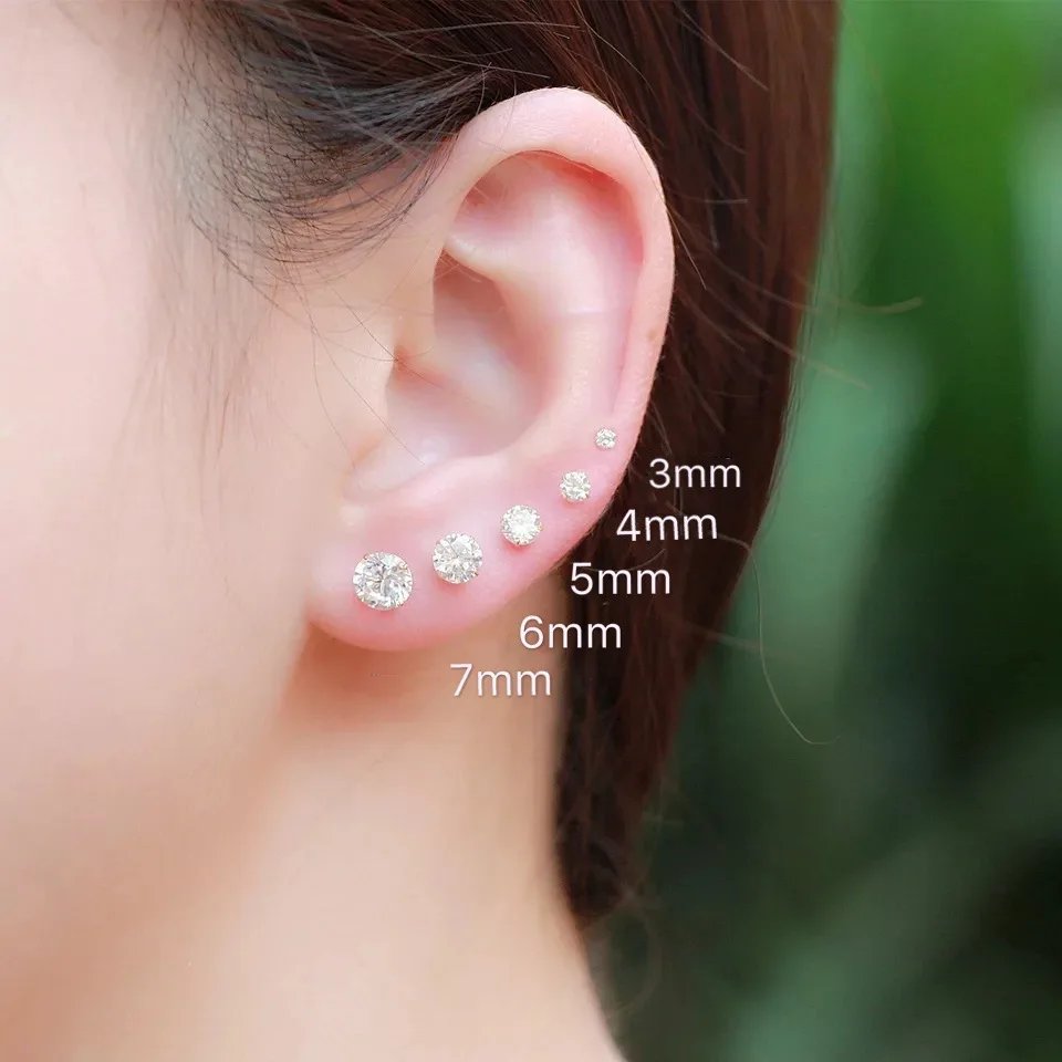 

CZ Stud Earrings 925 Sterling Silver Platinum Plated Round Cubic Zirconia Hypoallergenic Earrings 3mm 4mm 5mm 6mm 7mm 8mm BSE166