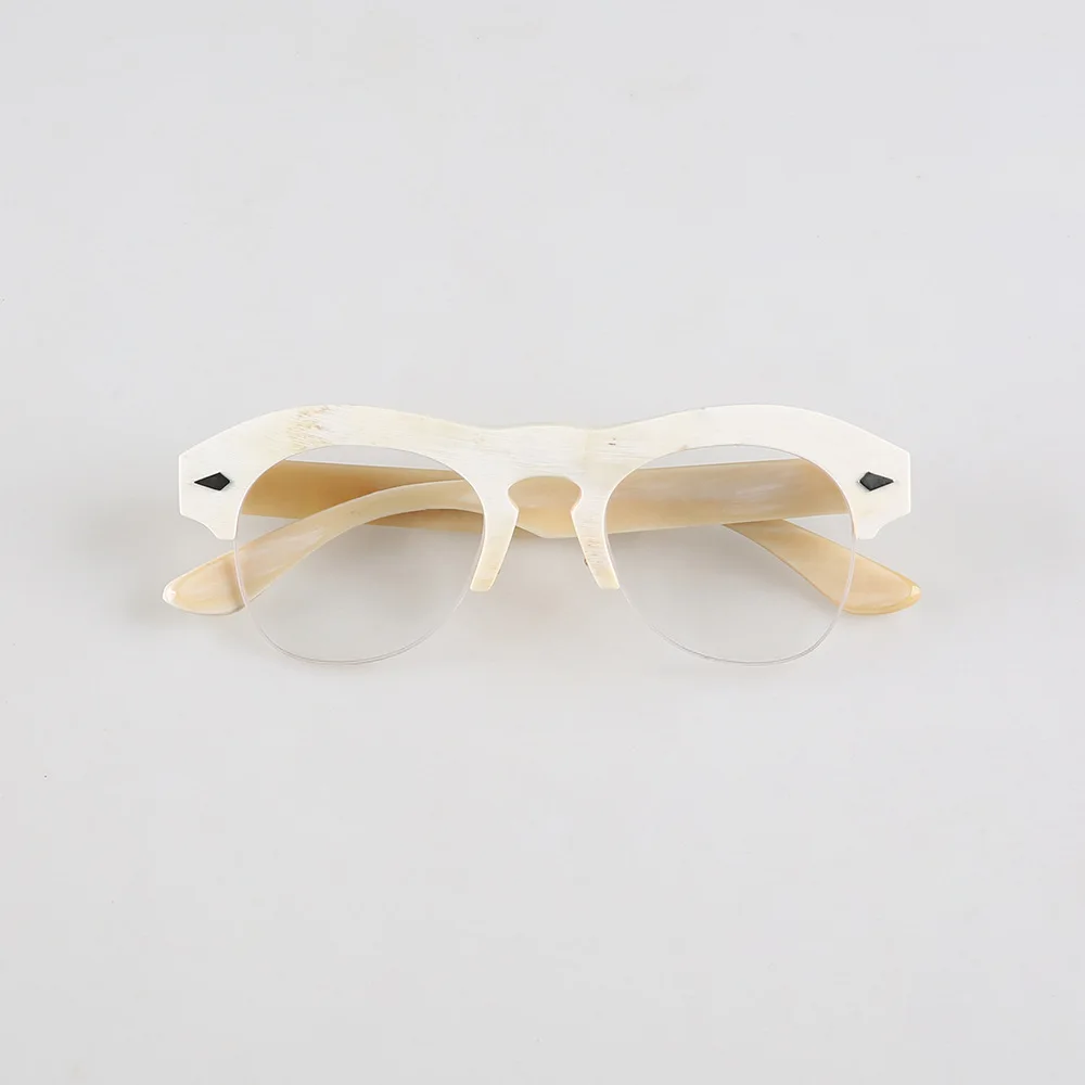 

Оправы для очков унисекс: ретро-стиль, полуоправа, уникальные, ручной работы, из белого рога, для коррекции зрения, для чтения, с оптическими линзами