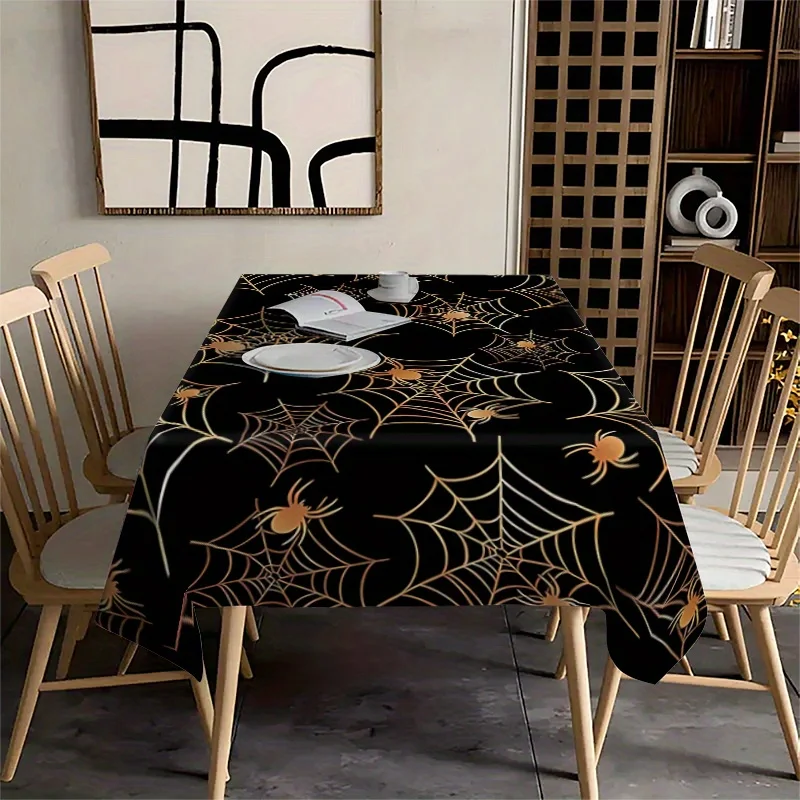 1pc Halloween spider web rectangular tablecloth - Fun decorative tablecloth - Black table coverzyc