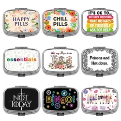 Quotation 2 Compartments Metal Medicine Box Portable Travel Decorated Sealed Small Pill Organizer Container Storage