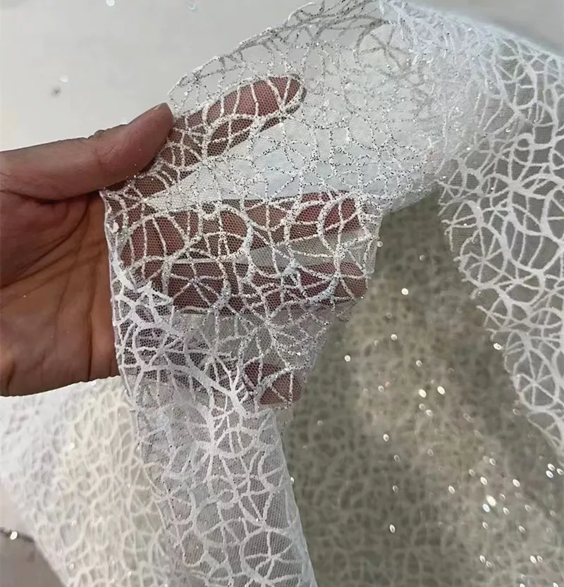 Lace Fabric for Sewing Dresses, Embroidered Mesh, High Quality with Sequins, Yl8843, 130cm, China, Wholesale, 2024
