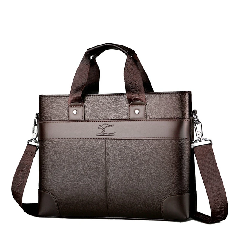 2X LINGZHIDAISHU Brand Business Men's Briefcase High-Quality Handbag Leather Men's Laptop Bag Messenger Bag Men Brown