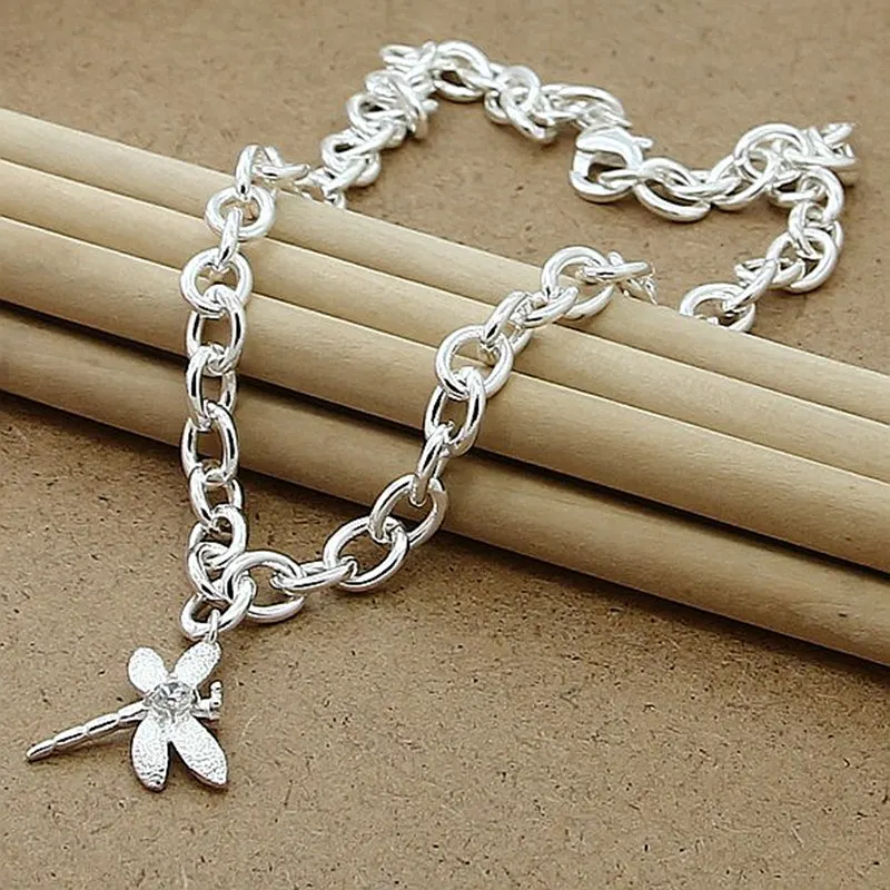

925 Sterling Silver AAA Zircon Dragonfly Pendant 18 Inch Chain Necklace For Women Wedding Engagement Fashion Jewelry