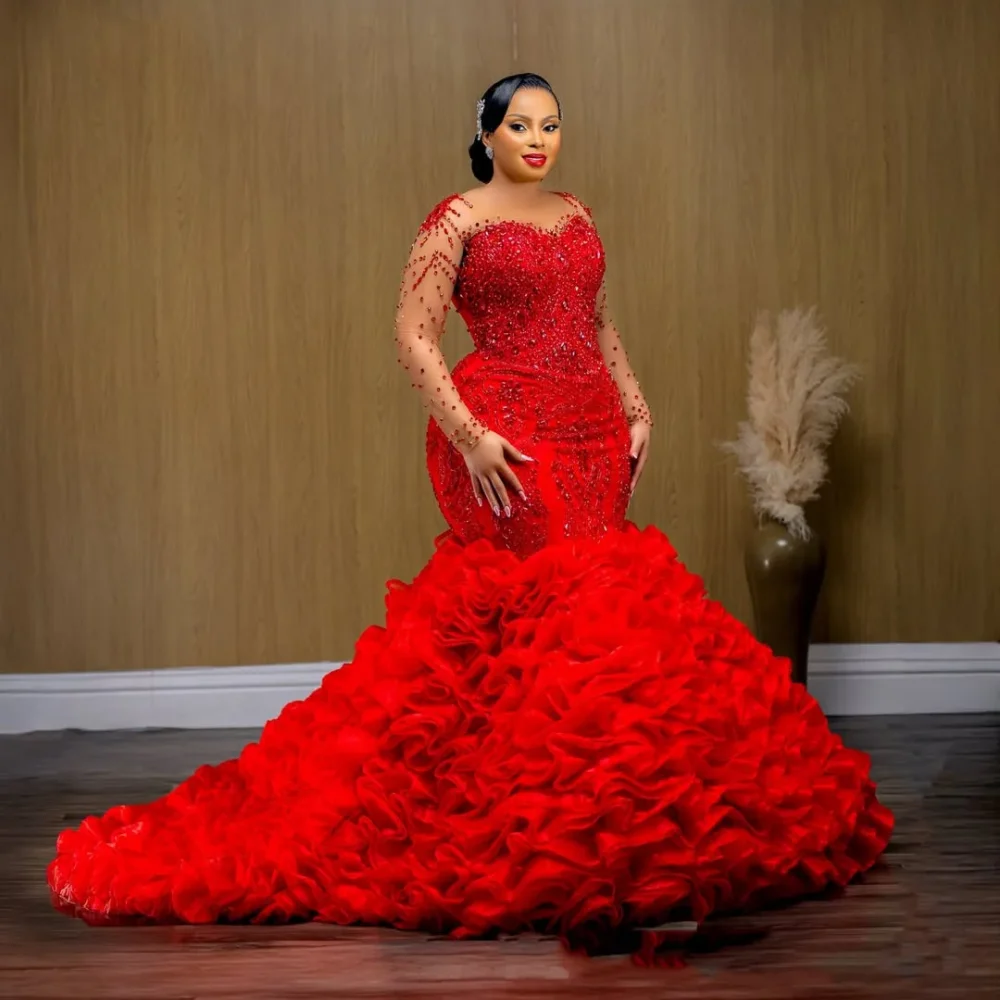 

Luxury Sweetheart Mermaid Prom Dresses Beaded Pleat Layered Evening Dress Special Occasion Long Sleeve Formal Dress Customized