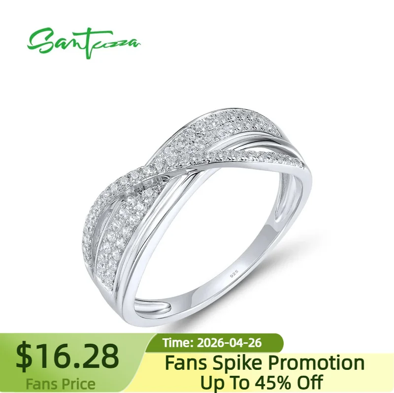 

SANTUZZA Authentic 925 Sterling Silver Rings For Women Sparkling White Cubic Zirconia Gorgeous Wedding Anniversary Fine Jewelry