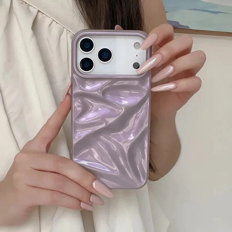 

Лазерный 3D-чехол с эффектом водной ряби, фиолетовый, для iPhone 17 16 15 14 13 12 11 Pro Max, мягкий, противоударный, силиконовый, защитный, для девушек