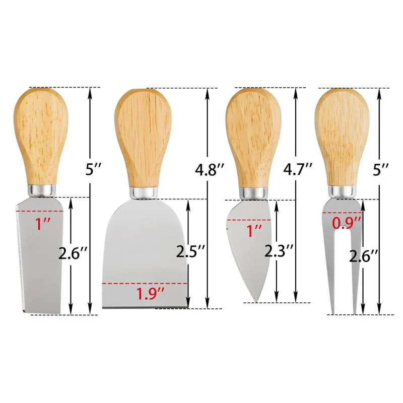 4 Cheese Knives Set Cheese Cutlery Steel Stainless Cheese Slicer Cutter Wood Handle Mini Knife,Butter Knife,Spatula& ForK  DH948