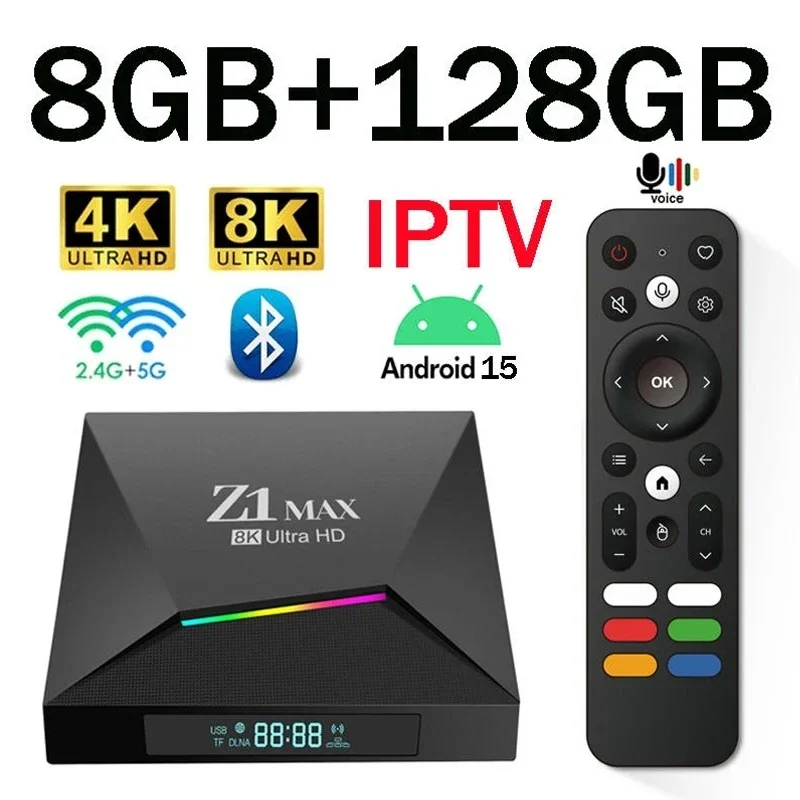 

8K Android 15 Z1 Max ТВ-приставка 4G 5G двойной WiFi медиаплеер поддержка Allwinner H618 четырехъядерный процессор BT 5.0 голосовой пульт IPTV 4K 8K ТВ-приставка