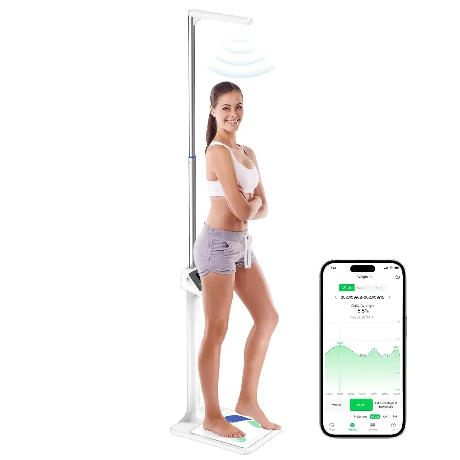 

Digital Physician Scale, Ultrasonic Height and Weight Scale, Smart Body Composition Analyzer for Gym and Home, 11-485lb, 6ft.4.8