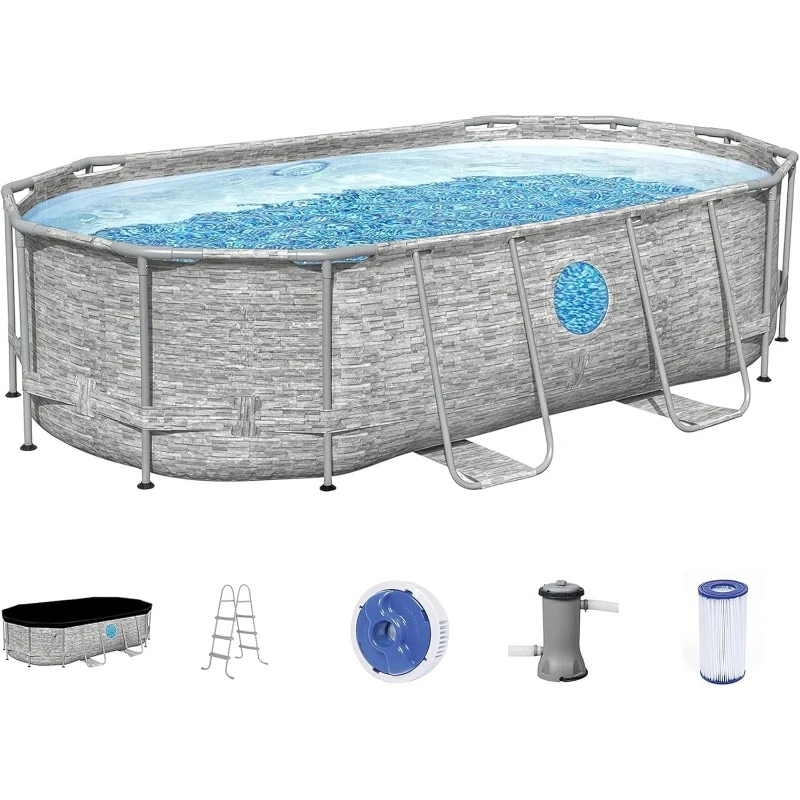 

14' x 8' 2" 39.5" Above Ground Outdoor Swimming Pool Set with 530 GPH Filter Pump, Ladder, and Cover