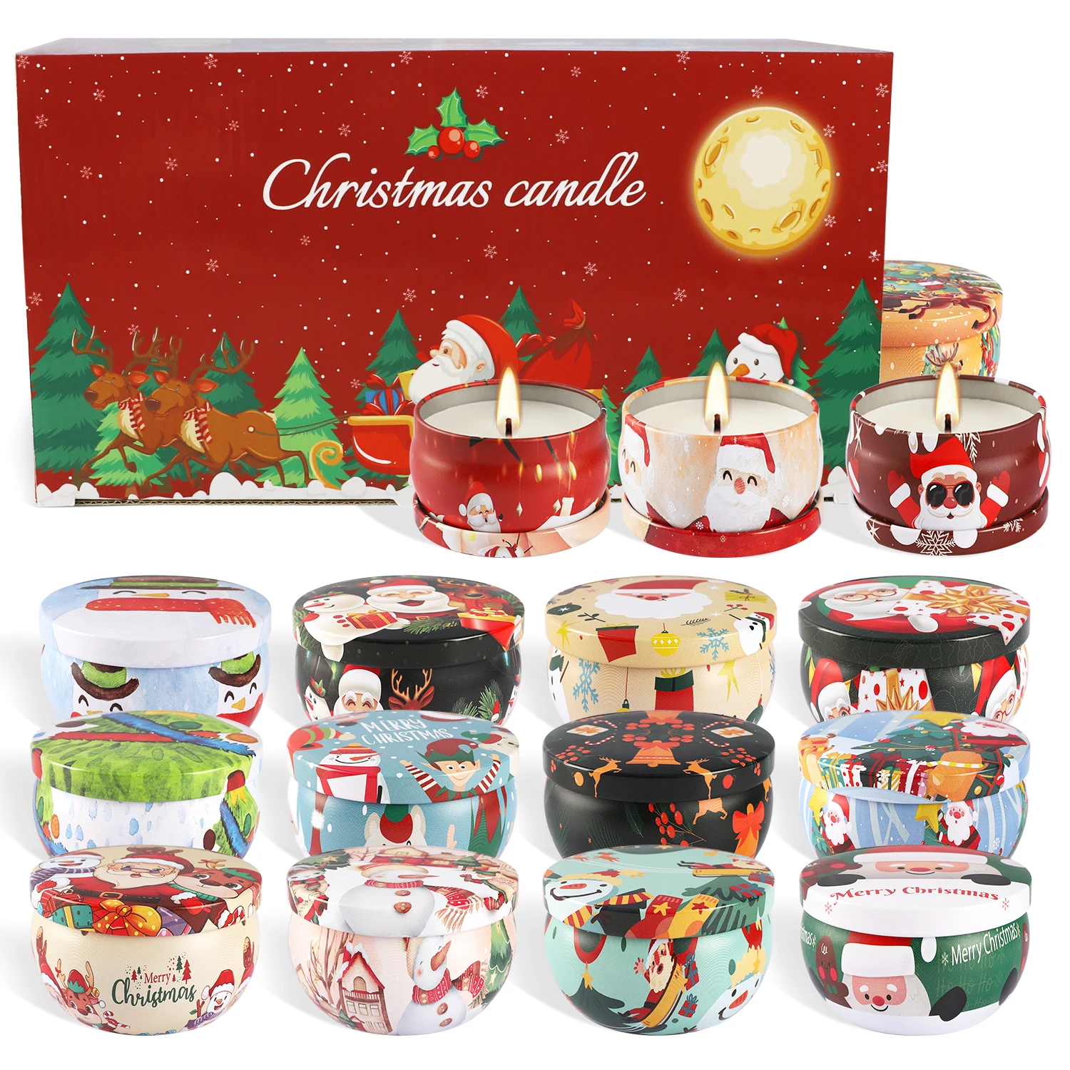 2.3 inch, 16-Piece Christmas Scented Candle Set, High-Quality Soy Wax Scented Candle Gift Set, Suitable as Gifts for family Gatherings, meditation Sessions, yoga Festivals, and Christmas and Other Festive Occasions