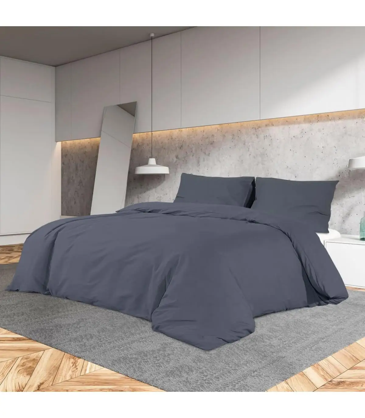 Duvet Cover Set Cotton Grey Anthracite 260x240 cm Duvet Cases