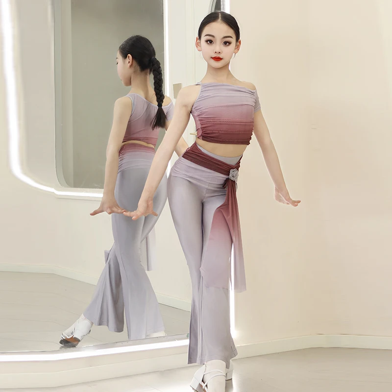 Costumes de concours de danse latine de couleur dégradée, vêtements de spectacle de danse de salle de bal pour enfants, vêtements de danse latine pour filles, SL14137