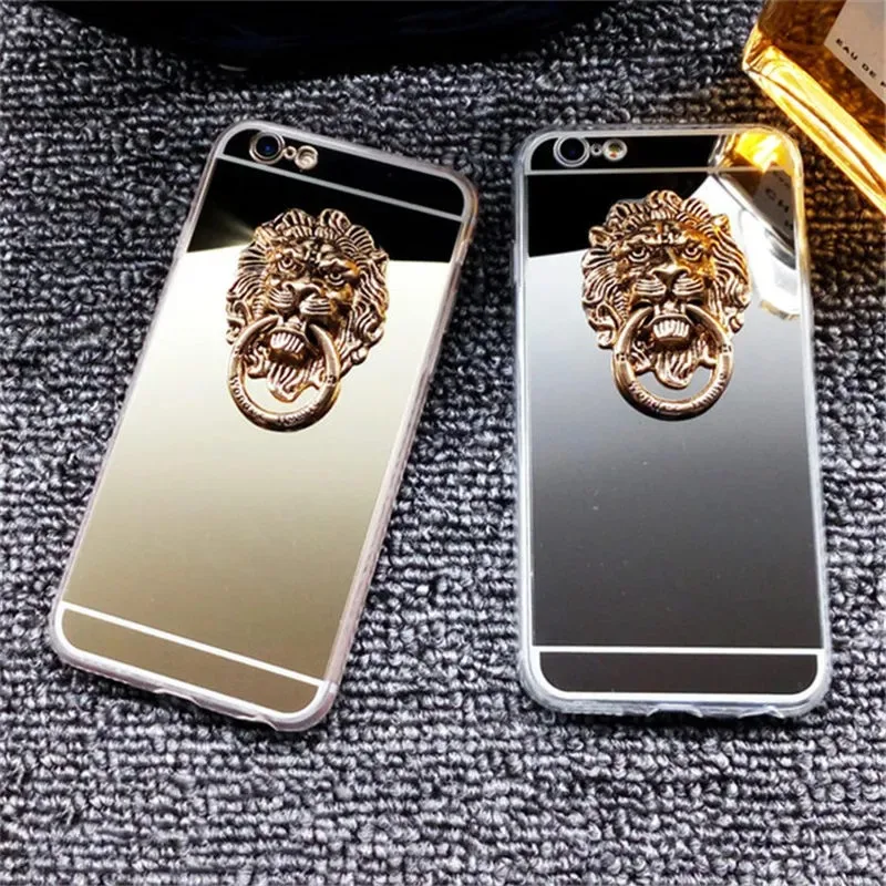 Luxury Glitter Lion Head Phone Case, Bling Mirror, Case for iPhone 14, 15, 13, 12 Mini, 11 Pro Max, Plus, X, XS, XR