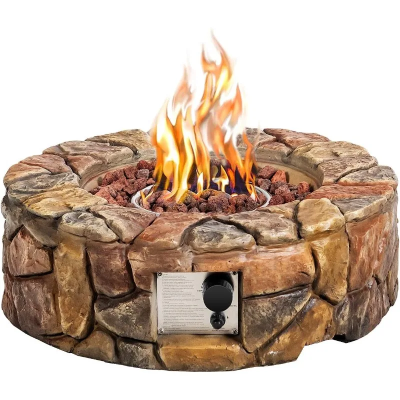 Gas Fire Pit, 28 Inch 40,000 BTU Propane Fire Pit Outdoor w/Natural Stone, Cover, ETL Certification