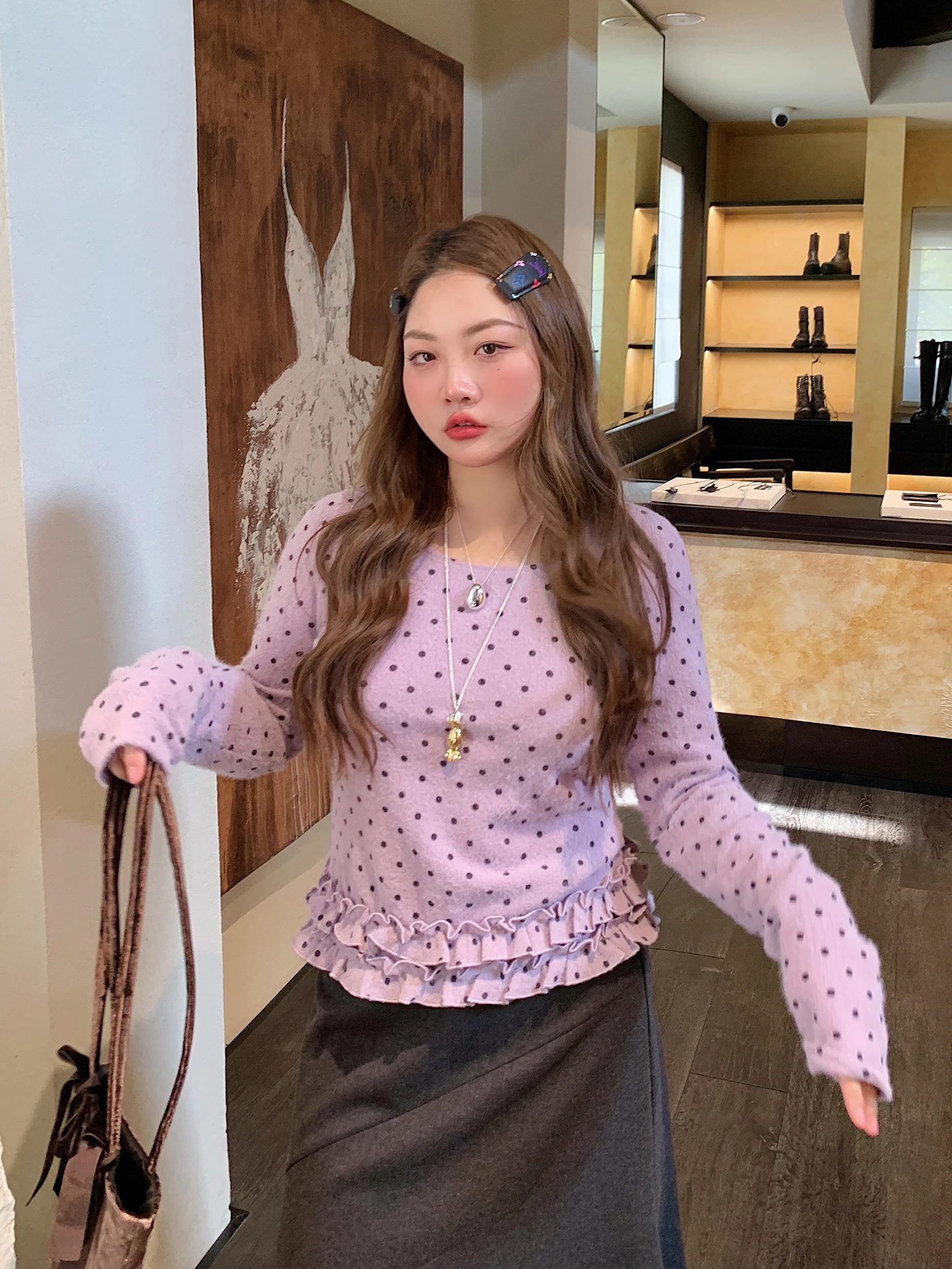 

Женская футболка Gold Da Zhi в горошек с рюшами, на флисовой подкладке, для беременных, повседневная, больших размеров, скрывающая живот