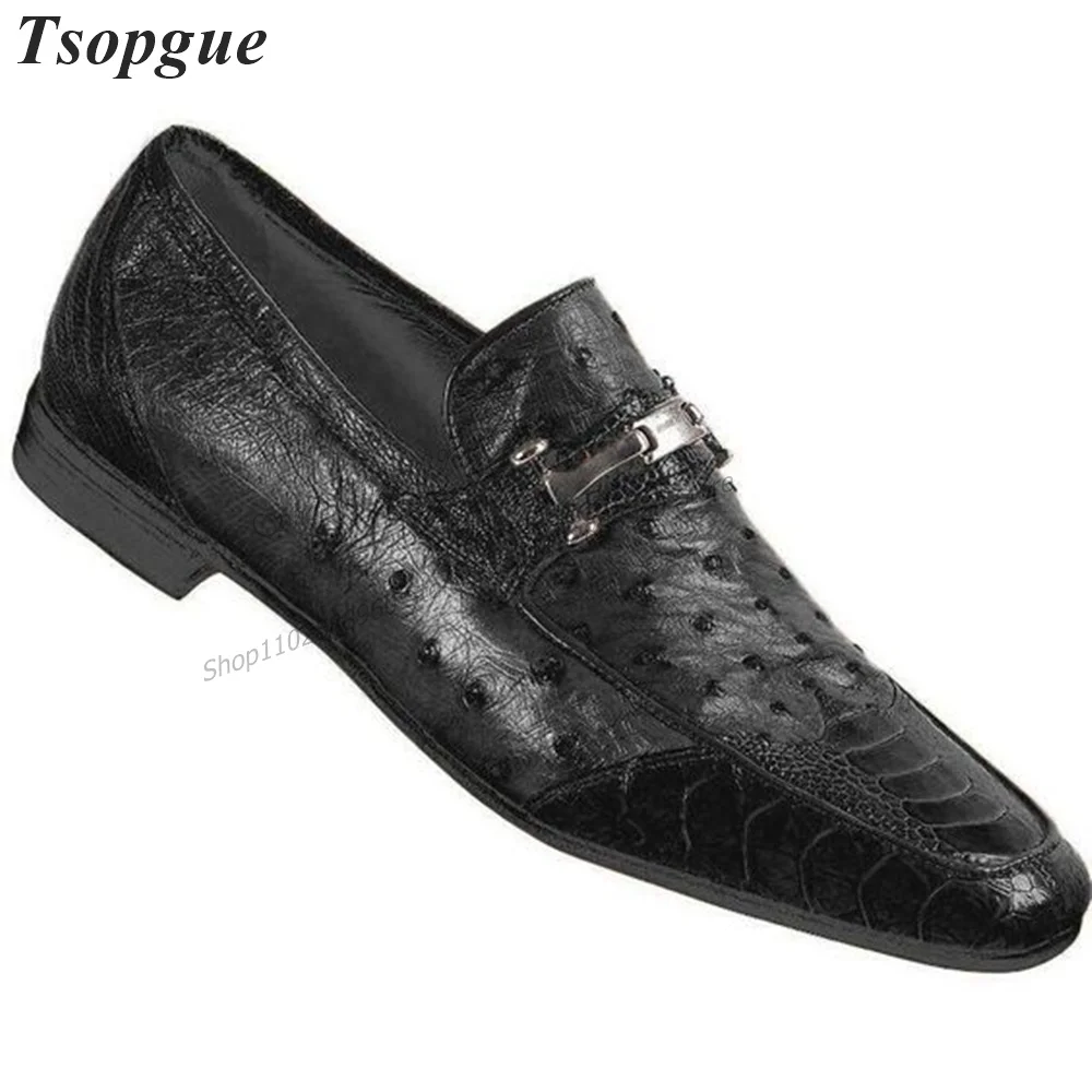 

Black Matte Leather Animal Skin Metal Decor Men's Pumps Men Shoes Slip-On Runway Casual Party Shoes 2023 Fashion Zapatillas Muje