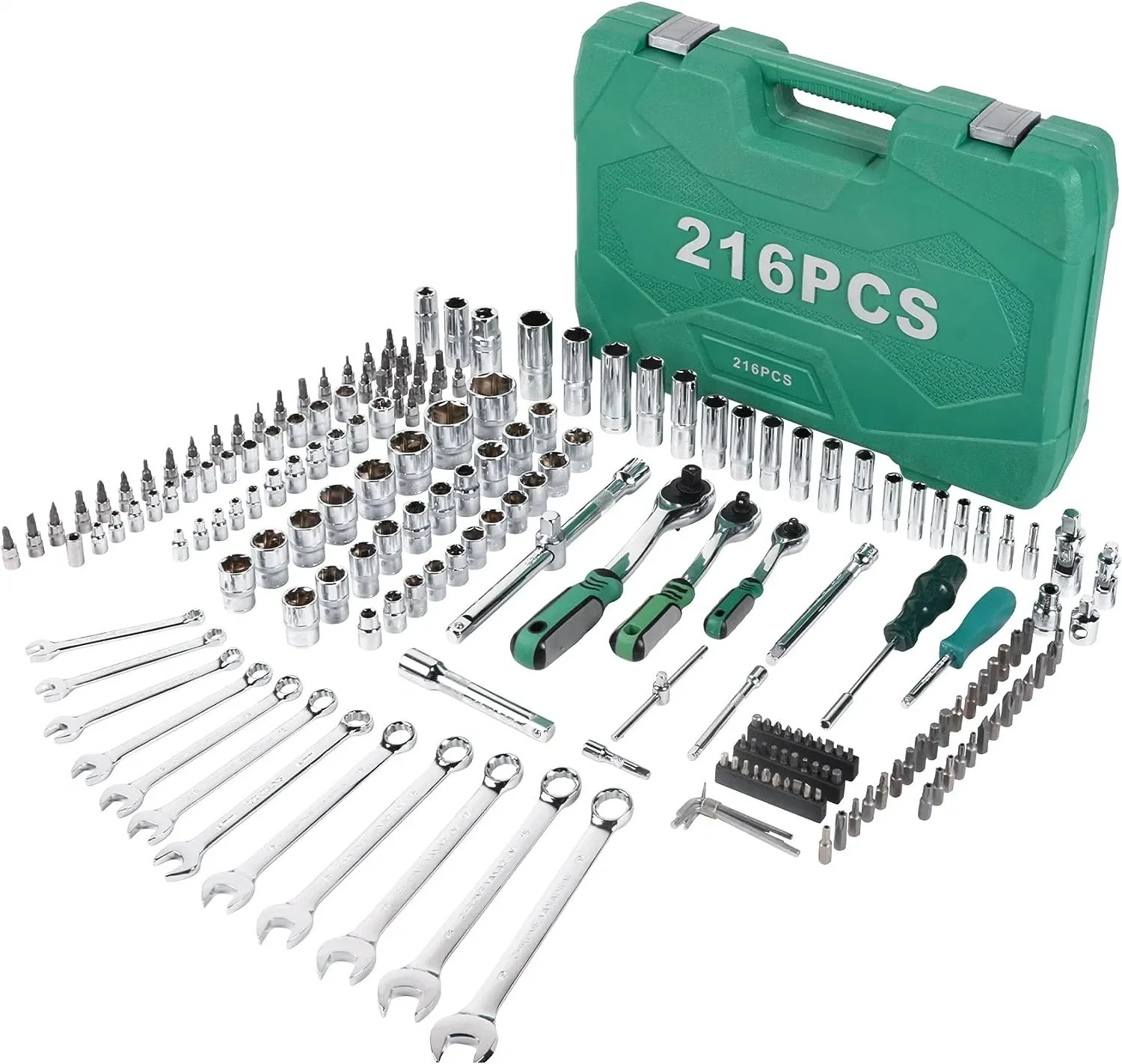 

216pcs 1/2" 1/4" 3/8" Socket and Drive Tool Set Mechanics Tools Kit Ratchet Wrench Sockets Set Metric Drive Socket Set, 1/2" 1/4