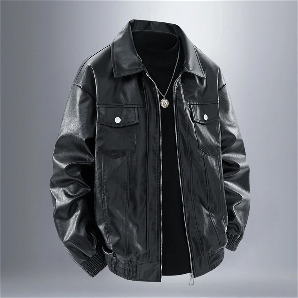 Hong Kong-style retro 2025PU leather jacket, a cool and stylish men's jacket, autumn Korean-style trendy and versatile coat