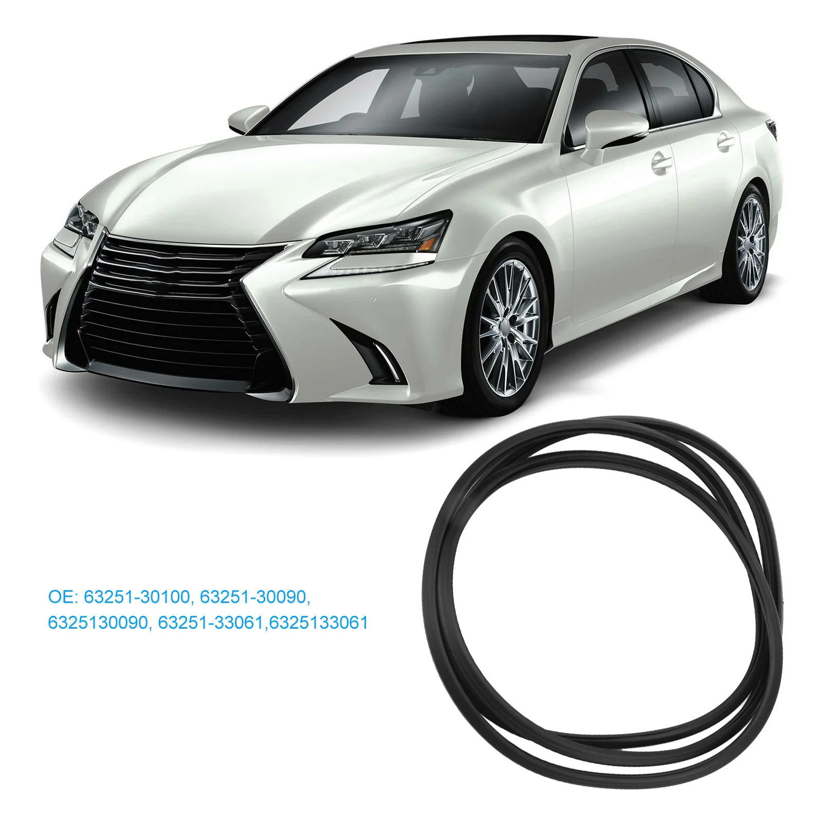 Sunroof Weatherstrip Sunroof Sealing Strip Rubber Black Leakproof Flexible 63251‑30100 for GS350 GS450h ES350 ES300 6325130090