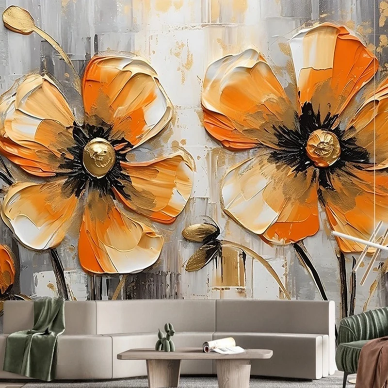 MU7138 Custom Photo Mural Oil Painted Graffiti Art Rose Flower Painting Wallpaper Home Decor Wall Covering Background 3D