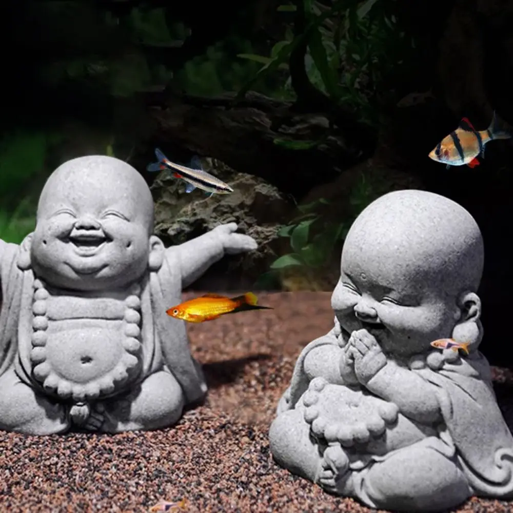 

Chinese Style Fat Smiling Buddha Ornament Green Sandstone Hand Carved Buddha Sculpture Cartoon Buddha Statue Mini Bald Monk
