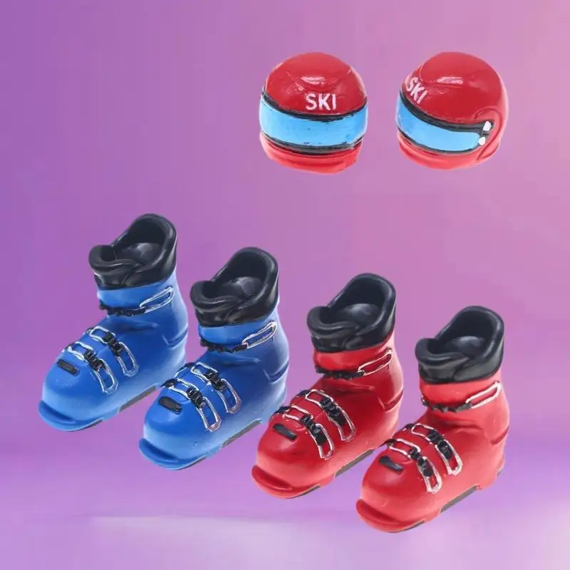 Escena de esquí de invierno en miniatura, decoración para casa de muñecas con patines de hielo a escala 1:12 y gorros de esquí