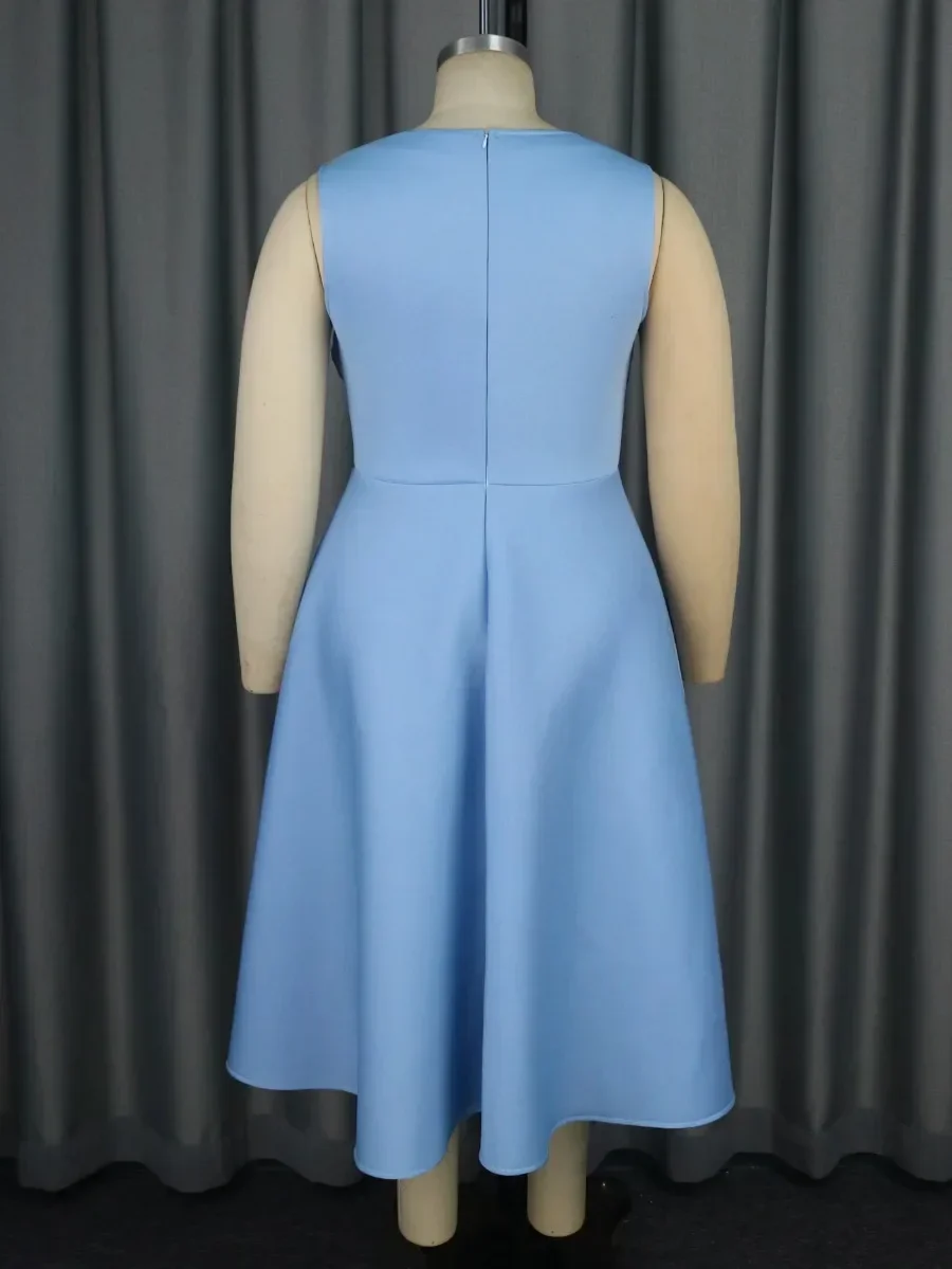 Feminino elegante azul vestido de festa pura malha retalhos broca quente o pescoço mangas cintura alta a linha plissado baile evento gows