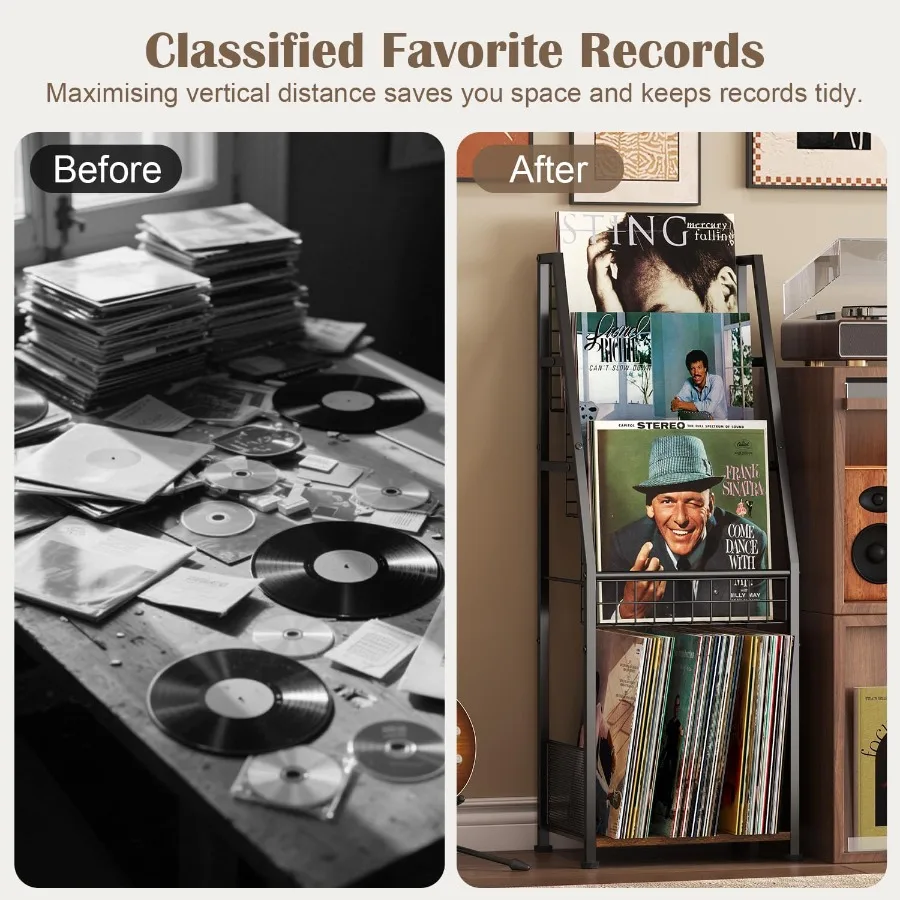 3 طبقات مسجل فينيل تخزين مع رف عرض حامل سلك قوي ما يصل إلى 100 ألبوم الفينيل التخزين المنظم الرف مع 4 La #3