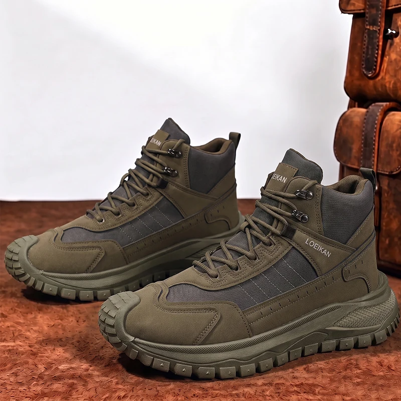 Herren High-Top-Knöchelstiefel mit Schnürung, Wildleder-Stoffkombination, Dicker Gummisohle, Modische Alltagsschuhe für Männer, Große Größen 39-48 – Detail 8