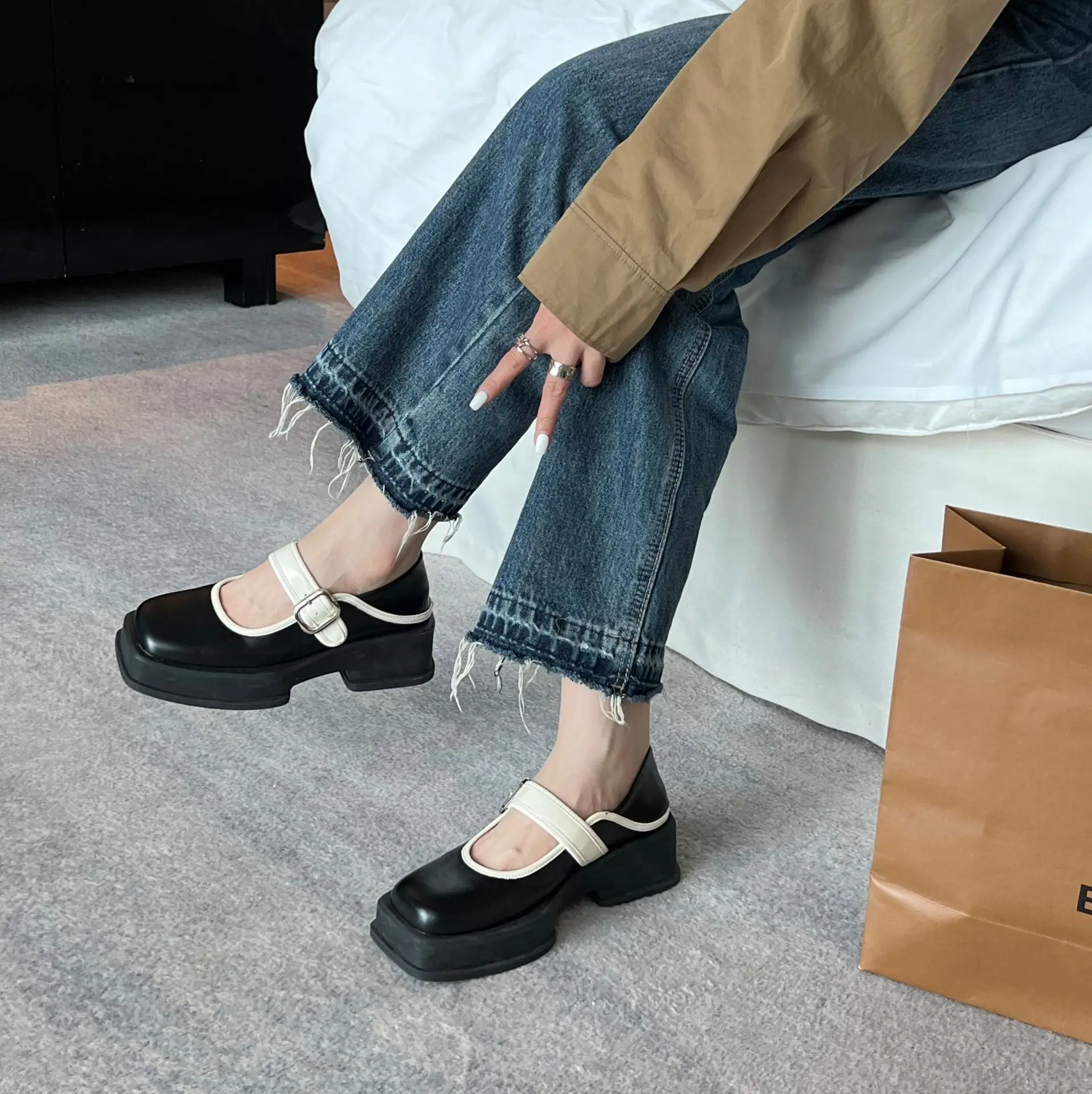 Women's Shoes Platform Shallow Mouth Female Footwear Mixed Colors Modis Casual Sneaker Slip-on Square Toe Clogs New Dress Retro