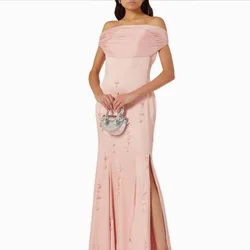 Customized Jersey Applique Ruched Beach A-line Off-the-shoulder Bespoke Occasion Gown Long Dresses