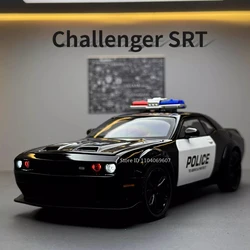 1:22 Challenger SRT Police Car Model Toys Metal Die-cast Pull Back Sound Light 4 Doors Opened Vehicle for Boys Birthday Gifts